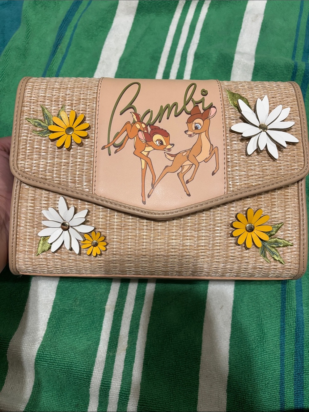 Disney Bambi Straw Crossbody with Yellow & White Floral Appliqués